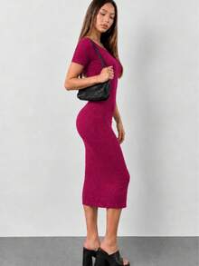Women Midi Dresses - Magenta - View 2