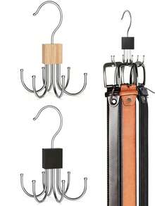 3/1pc Closet 6-Hooks Belt Holder Rack With 360° Rotatable, Metal Storage Hanger Organizer, Cap Holder Rack, Bra Holder Rack, Tie Holder Rack, Belt Holder Rack, Scarf Holder Rack, Storage Hooks, Suitable For Dorm Closet, Home, Campus, Hotel, Etc., Portable Travel Hook - Multicolor - View 1