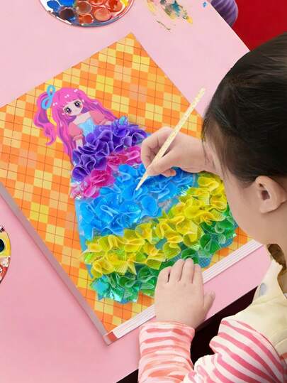 4 miếng/1 bộ, Tranh vẽ bằng bút mực, Tranh vẽ hoạt hình Công chúa mộng mơ, Sách dán hình hóa trang cho bé gái, Tranh dán hình, Thủ công mỹ nghệ, Tranh vẽ bằng bút mực thủ công, Bộ dụng cụ tự làm, Hình dán hóa trang [Để tham khảo số lượng lớn, xem hình cuối cùng] [Sản phẩm thực tế bao gồm 4 tờ hình dán, một bộ dụng cụ và một bút]