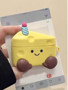 1pc Cute 3D Cheese Cake Silicone Headphone Case, Compatible With AirPod1/2/3/4/Pro, Shockproof Protective Cover With Keychain - Yellow - View 5