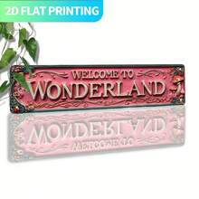 2D Flat, 2D Flat Printing, 1pc, Vintage Style Welcome To Wonderland Decorative Sign, Suitable For Wall Decor, Yard, Garage, Shop, Home Bar, 2D Flat (Random Style) - A - View 3