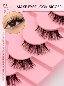 Asiteo 7 Pairs Cartoon Half-Eye False Eyelashes, Extended Tail False Eyelashes, Cat Eye Anime Pointed False Eyelashes, Natural Thin Faux Mink False Eyelashes, Transparent Band False Eyelashes - 半眼睫毛 - 查看 4