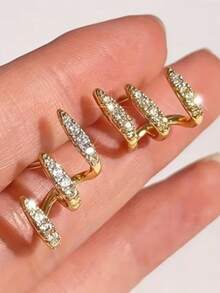 Pendientes elegantes decorados con garra de rhinestone - Accesorio diario hipoalergénico y de moda, regalo de combinación perfecto - Plateado - Ver 8