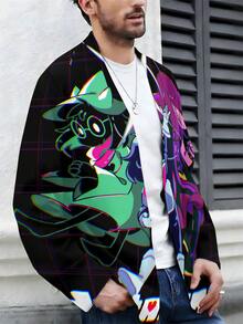 Men's Vintage Street Print Open Cardigan, Casual Long Sleeve Kimono Jacket Colorful Anime Characters Pattern Print For Urban Style & Night Out - 混合色 - 查看 3