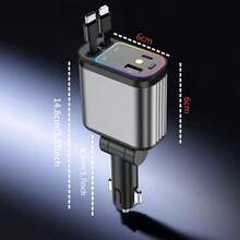 FUTUREM Luz ambiente de 7 colores y proyector de cielo estrellado rojo, cargador de coche retráctil, que crea una atmósfera romántica en el automóvil, cargador de teléfono rápido 5 en 1, cables de carga retráctiles duales, puertos de carga duales, carga rápida, embellece tu coche, compatible con iPhone 16-11 Series, Android S25/S24/S23 Ultra, Pixel, etc., regalo para propietarios de automóviles, mejora la experiencia de conducción - Negro - Ver 11