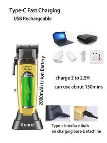 Kemei KM-90-4 Professional Hair Clipper, 11,000 RPM Super Strong Power 10W Brushless Motor, DLC Blade, Type-C Charging, Low Noise, Suitable For Barbershop Or Home Use, Smooth And Fast Haircut For Men, Gift For Men - View 4