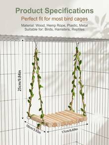 Natural Wooden Parrot Swing Stand, Rustic Style With Artificial Vine Ropes, Sturdy And Durable For Hanging, Scratching And Resting, Suitable For Small To Medium Parrots, Parrot Cage Accessory And Toy - View 10