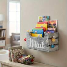 Wooden Wall Mounted/Desktop Organizer Box, Rustic Style Mail/Miscellaneous Storage Box - Multicolor - View 4