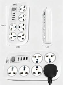 Multi-Contact Power Strip Extension With 4 USB Ports And 6 Outlets - White - View 2