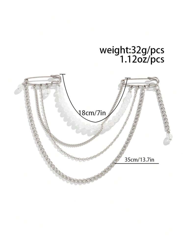 1pc Elegant Geometric Metal Chain Crystal Beaded Multi-Layer Tassel Brooch Pin, Luxurious Jewelry Accessory For Wedding, Party, Vacation, Daily Casual, Street Style, Women & Couples Gift - Brooch - View 5