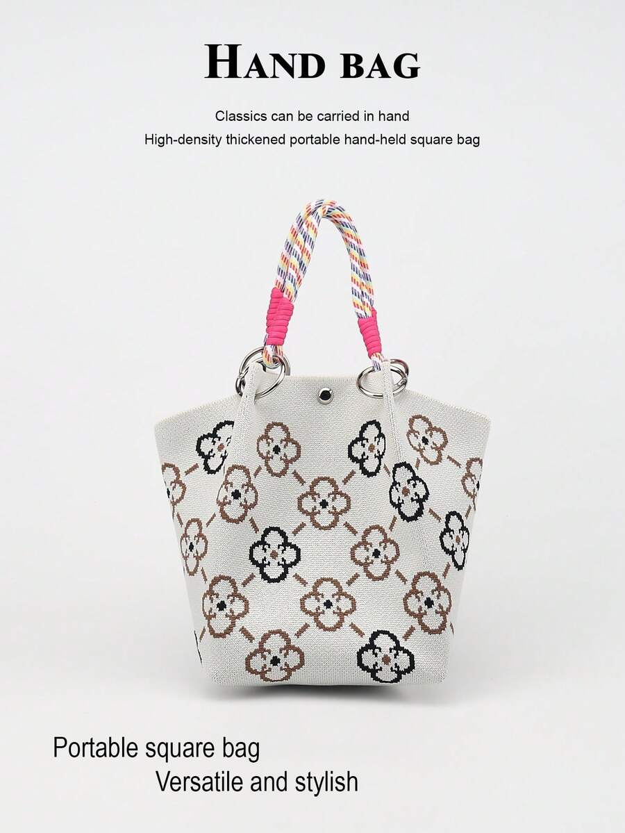 Cute Cartoon Multi-Color Knot Decor Large Capacity Bucket Bag, Handheld Tote, Elegant Multifunctional Travel Handbag - Beige - View 1