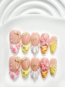 10 chiếc móng tay giả dán phong cách cô gái ngọt ngào Dopamine, bộ móng Polygel, phụ kiện nghệ thuật móng sò, sao biển và hoa nhỏ, trang trí nghệ thuật móng hoa năm cánh màu hồng được tạo hình thủ công, sơn móng màu hồng và vàng, phong cách mùa hè tươi mới, đi kèm dụng cụ làm móng (1 tờ miếng dán thạch + 1 cái dũa móng), có 3 kích cỡ, móng vuông, móng vuông ngắn, móng hạnh nhân, phù hợp cho họp mặt, hàng ngày, tiệc tùng, chụp ảnh, vui chơi, xuân hè, đi làm - Nhiều màu - Xem 20