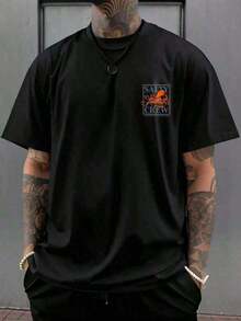 Camiseta de manga corta para hombre Salty Crew con estampado de pulpo azul y naranja, estilo casual para festivales de verano, transpirable y lavable. - Negro - Ver 2