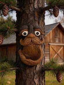 1pc Outdoor Garden Resin Big Mustache Bird Feeder Decor, With Big Mustache And Big Eyes Design, Suitable For Tree Decoration, Bird Feeding, Garden Arrangement, Tabletop Decoration, Perfect Gift For Mother's Day/Father's Day/Spring Outdoor Decor, Nature Gardening Enthusiasts - A - View 3