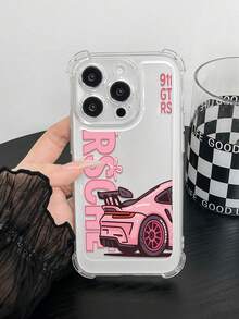1pc Vintage Car Letter Transparent Cute Thick Anti-Drop Fashionable Printed Phone Case, Compatible With Apple And Series - Clear - View 4