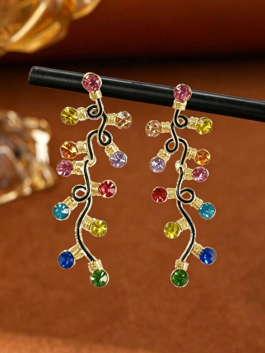 1 Đôi bông tai đung đưa pha lê nhiều màu, bông tai dây leo thời trang nữ, phù hợp cho đám cưới/tiệc/mặc đi biển mùa hè, món quà ý nghĩa cho kỷ niệm/Ngày của Mẹ/Ngày lễ Tình nhân/Giáng sinh - Đầy màu sắc - Xem 1