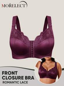 Morelect Plus Size Women's Wireless Bra, Front Closure, Supportive & Lifting, Soft & Breathable, Daily Wear - Red Violet - View 5