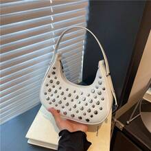 Bolso de mano moderno y versátil para mujer, estilo casual elegante con un toque de alta gama, bolso de hombro estiloso ideal para ir de compras. - Plateado - Ver 8