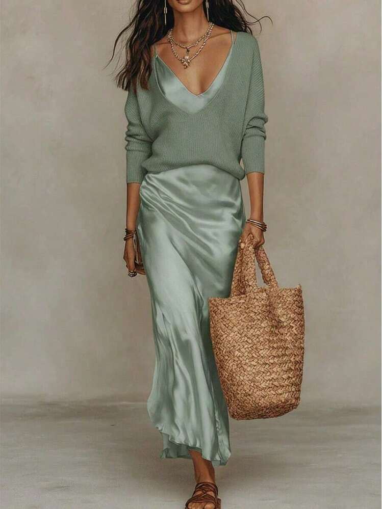 sweater over slip dress The easiest style hack for layering a cozy a dress! , Outfit details linked in my October Outfits highlight or on my @shop.ltk How to Wear a Sweater