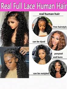 24-36 Inch Deep Wave 13x4 Lace Front Wigs Human Hair For Women Water Wave Glueless Brazilian Frontal Bob Curly Wig Hairline 220% Density Pre Plucked With Baby Hair Natural Look Ear-To-Ear Hairpiece Wig For Party, Cosplay, Daily Use - 自然色彩 - 查看 6