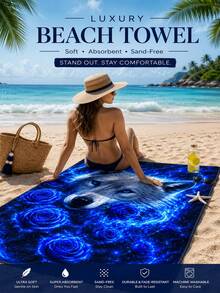 Toalha de praia com lobo branco néon azul e rosas azuis, impressão artística de animal místico de fantasia galáctica em microfibra, toalha de piscina ultra absorvente de secagem rápida e sem areia, toalha extragrande para fãs de vida selvagem 180x90cm/160x80cm/140x70cm, toalha macia, leve, durável e sem desbotamento para homens, mulheres e adolescentes, toalha de secagem rápida para praia, piscina, campismo, férias de verão, presente único para amantes de lobos & entusiastas de arte de fantasia, toalha multiusos - 1 toalha de praia - Ver 5