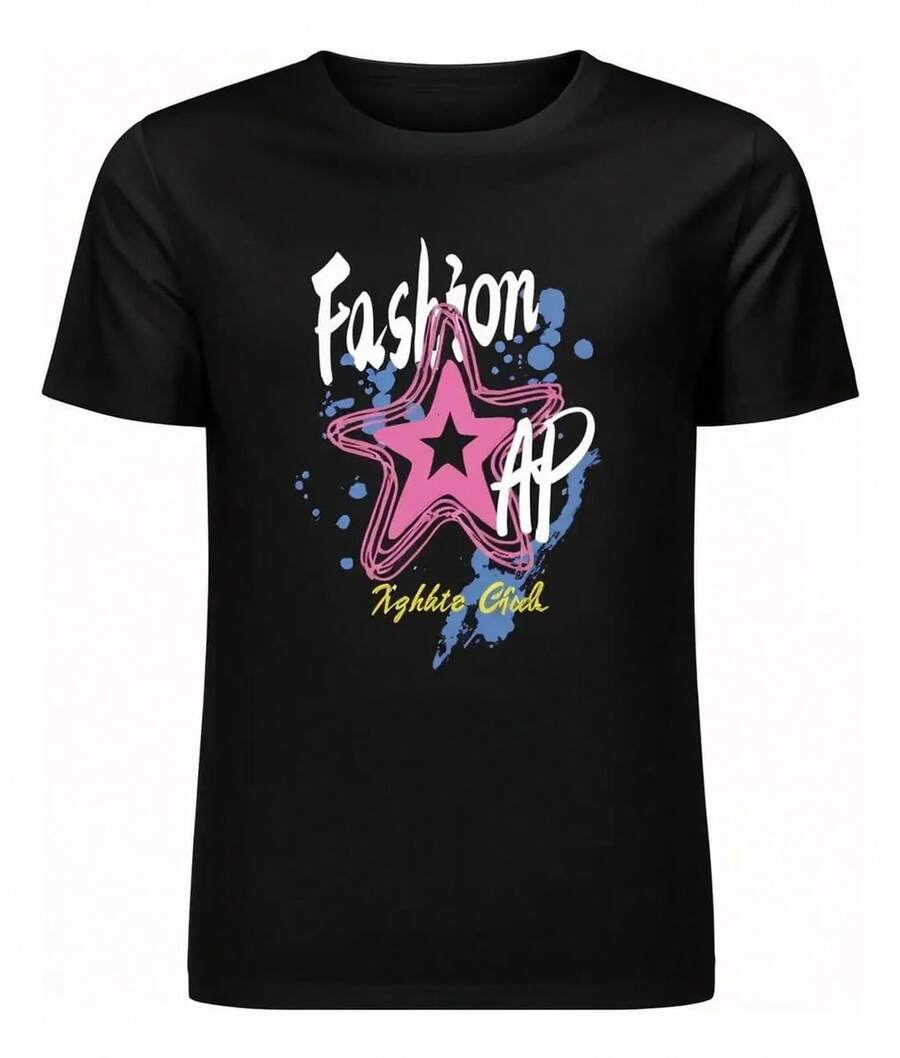 Playera Unisex-estética Neón Vibrante Moda Manga Corta - Negro - Ver 1