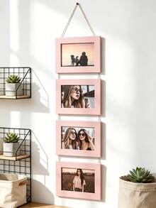1pc Vintage Wooden Wall-Mounted Photo Frame Collage, Rustic Multi-Photo Frame, 6-Inch Family Photo Display, Vintage Wooden Frame With Jute Rope, Suitable For Living Room, Bedroom, Dormitory Wall Decor Art - Wall-mounted Photo Frame - View 5