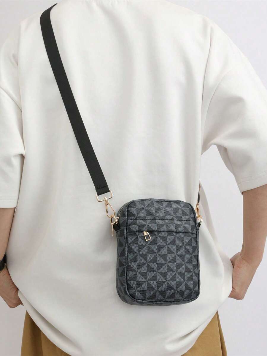 New Men's Bag, Casual Multi-Purpose, Universal One Shoulder Crossbody Small Backpack, Travel Storage Bag, Printed Pattern PU Leather - Navy Blue - View 1