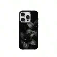 1pc TPU Material Elegant Black Tone Water Drop Lily Pattern Phone Case Compatible With Iphone 17 Pro Max/17/16 Pro Max/15/13/12/11, S20 FE/A15/S24/A55, Note 11/Note 12/Note 13 Pro, Full Coverage Anti-Drop Soft Protective Cover - Black - View 5