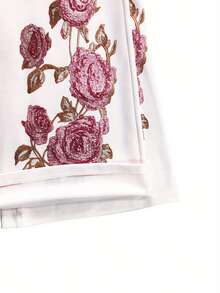 Pantalones estampados de talla grande, [pantalones estampados - no de tela de mezclilla] Pantalones acampanados de ajuste entallado con estampado de imitación de mezclilla, estampado floral, estampado con efecto de tela de imitación de mezclilla, bolsillos y botones de imitación, y estilo vintage de - Azul oscuro - Ver 8