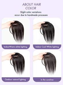 8-14 Inch Human Hair Topper With Bangs, 360° Natural Voluminous Clip-In Wig, Suitable For Women With Thin Hair Coverage, Silk Base Wig, Smooth Straight Hair Texture, A01/A02 Styles, Summer Travel And Holiday Accessory - Natural Black - View 8
