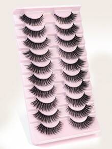 MAANGE 10對卡通風格自然輕盈假睫毛 - 纖細貓眼形假睫毛由人造貂毛製成，打造自然日常妝容 - 可重複使用、舒適，適合初學者的條狀睫毛 - 彩色 - 查看 3