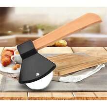 Set Of 4 Pizza Cutters With Bamboo Handles And Sharp Rotating Blades, Perfect For Pizza, Bread, Cakes, And More-Red And Black Color Scheme - View 5