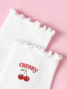 1/5/10 Girls' Ruffled Cherry Letter Mid-Calf Breathable White Sweet Student Everyday Versatile Children's Socks - Multicolor - View 4