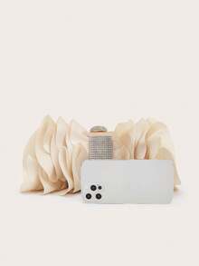 Elegant Charming Petal Banquet Clutch Bag, Ruffle Design Handbag, Suitable For Evening Gown, Applicable For Wedding/Vacation/Formal Party/Ball, With Chain, Random Petal Shape - Apricot - View 4