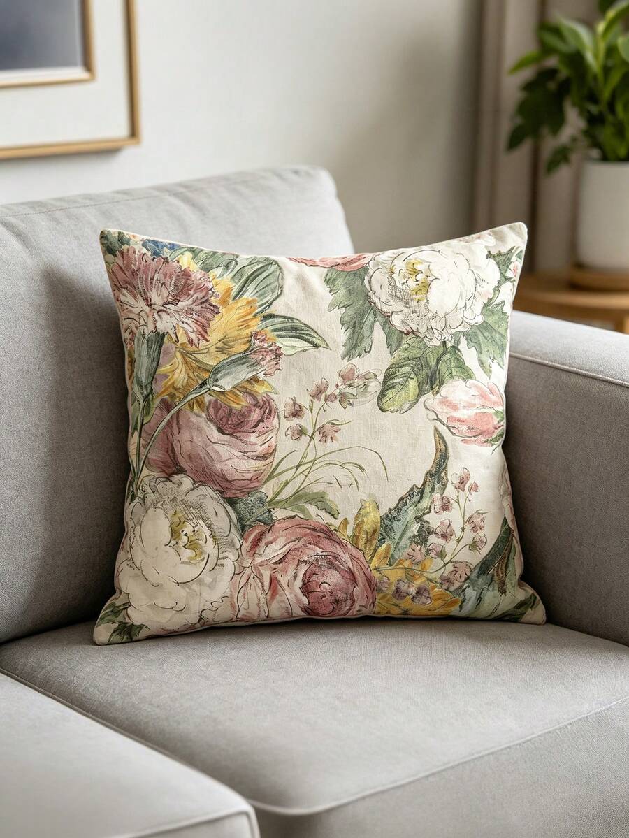 1/2/4 Pcs, 17.7x17.7 Inches, High Quality Pillow Covers, Elegant Floral Pattern Pillow Covers, French Style Pillow Covers, Single-Sided Printing, Suitable For Sofa, Living Room, Bedroom, Car Cushion, Home Decor, Pillow Insert Not Included - Pink - View 1