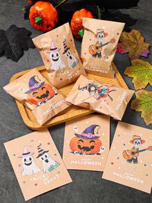 1 Set Halloween Paper Gift Envelopes, 4 Cute Designs Including Pumpkin, Witch, And Skeleton Bone Prints, Kraft Paper Bags, Candy Bags, Snack Bags, Party Favor Bags, Halloween Party Decorations, Holiday Atmosphere Props - Halloween Pumpkin - View 6