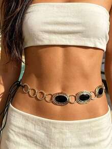 1件波希米亞時尚性感歐美中東風不對稱幾何拼接腰鍊，黑色繩可調節結腰鍊，金色金屬鏈腰鍊，手繪滴油幾何腰鍊，極簡高端奢華可搭配任何穿搭，適合女性全年日常穿著，返校季、畢業季、閨蜜、節日禮物，適用於海灘度假、海邊派對、聚會、晚餐等多種場合，產品為手繪滴油，若有微小瑕疵屬不可避免，請放心購買 - 彩色 - 查看 1