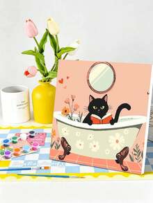 1片/4片裝 黑貓在浴缸閱讀 DIY 數字油畫 成人手作繪畫 家居裝飾 節日禮物 - 套裝 - 查看 3
