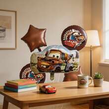 Juego de 5 globos de MINISO Cars, globos de dibujos animados de Rayo McQueen y Mate, decoraciones de globos con forma de estrella y redondos para fiestas de cumpleaños, hogar, vacaciones, festivales, reuniones familiares, fondos de fotos, diseño divertido y caprichoso, colorido y duradero, fácil de configurar, perfecto para crear una atmósfera mágica - Ver 4