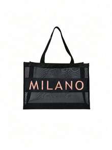 大容量網格肩背包附化妝包功能，飾有玫瑰金「Milano」標誌。這是一款便攜式海灘度假大容量托特包、網格海灘包、便攜式透明網格化妝包和收納包。它是適合男士、女士、情侶日常使用、約會、生日和其他場合的理想購物袋。 - 彩色 - 查看 15