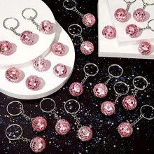 5 piezas de bolas pequeñas estilo europeo para decoraciones del hogar de Año Nuevo y fiestas de Navidad - Llavero con superficie de espejo DISCO para coche - Regalo - rosa - Ver 2