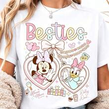 Camisetas de mujer de Disney con diseño de lazo para mejores amigas, camisetas holgadas 100% algodón de estilo retro de manga corta y casual, y camisetas con estampado gráfico para uso a juego en viajes de chicas - Blanco - Ver 1