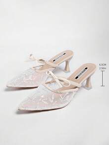 New Chinese Style White High Heel Mules, Pointed Toe Lace Embroidery Convertible Sandals For Women - White - View 7