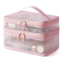 1pc Makeup Bag Handheld Single/Double/Triple Layer Mesh Cosmetic Bag, Large Capacity Toiletry Bag, Portable Makeup Organizer, Multi-Functional Compartment - Multicolor - View 5