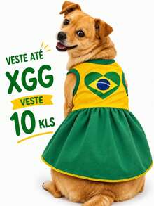 Roupa pet vestido de malha Brasil dry copa do mundo fofinho fresquinho verão para cachorras e gatas - Verde - Visão 9