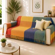 Giant Sofa Throw Blanket 4.00 X 1.70 XGG Soft Cotton Decorative Luxury - Colorful Checkered Pattern, 4 Meters. - View 2