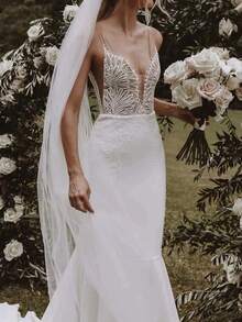 1 pièce Long voile de mariée avec grande traîne, voile de mariage romantique accessoire de mariée avec peigne à cheveux en métal, convient pour la photographie, la fête - Blanc - Voir 5