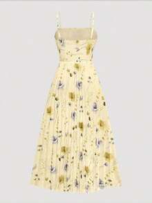 Conjunto de 2 piezas de vestido de gasa con estampado floral diminuto y chaqueta, elegante atuendo de moda para citas, vacaciones y uso casual en primavera - Amarillo - Ver 6