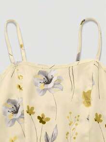 Conjunto de 2 piezas de vestido de gasa con estampado floral diminuto y chaqueta, elegante atuendo de moda para citas, vacaciones y uso casual en primavera - Amarillo - Ver 7